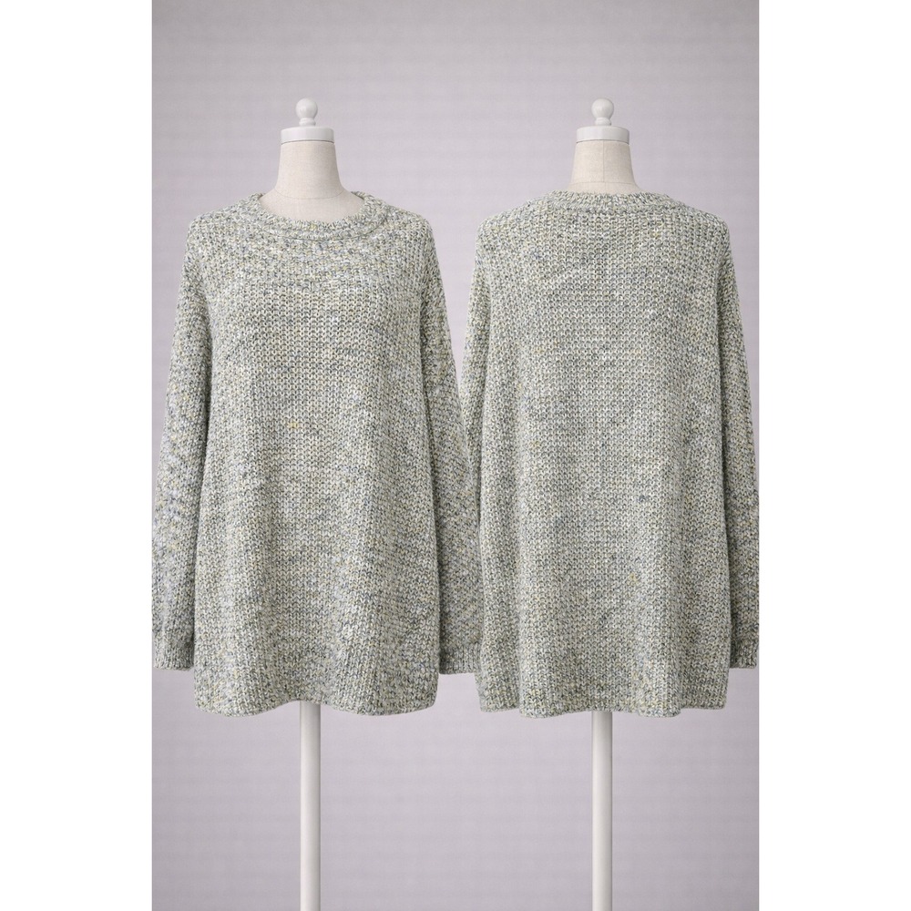 Ava & Viv Womens 3X Blue Yellow‎ Marled Cotton Chunky Knit Pullover Sweater
